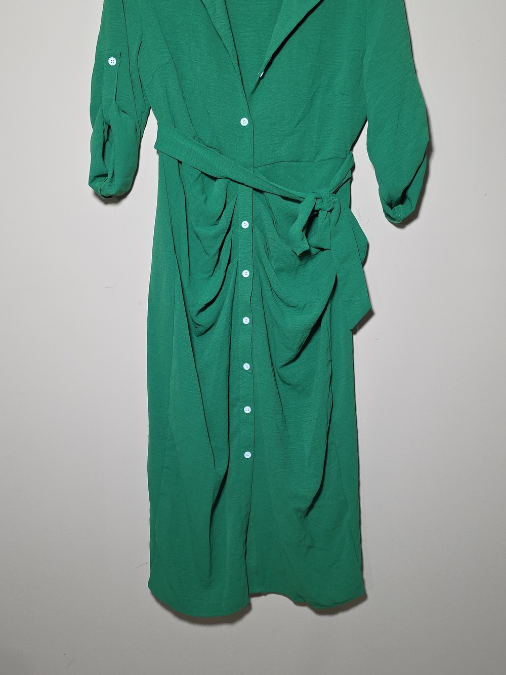 SHEIN Green Button Front Midi Dress | Tie Waist | Chic & Flattering NIB - Picture 6 of 10